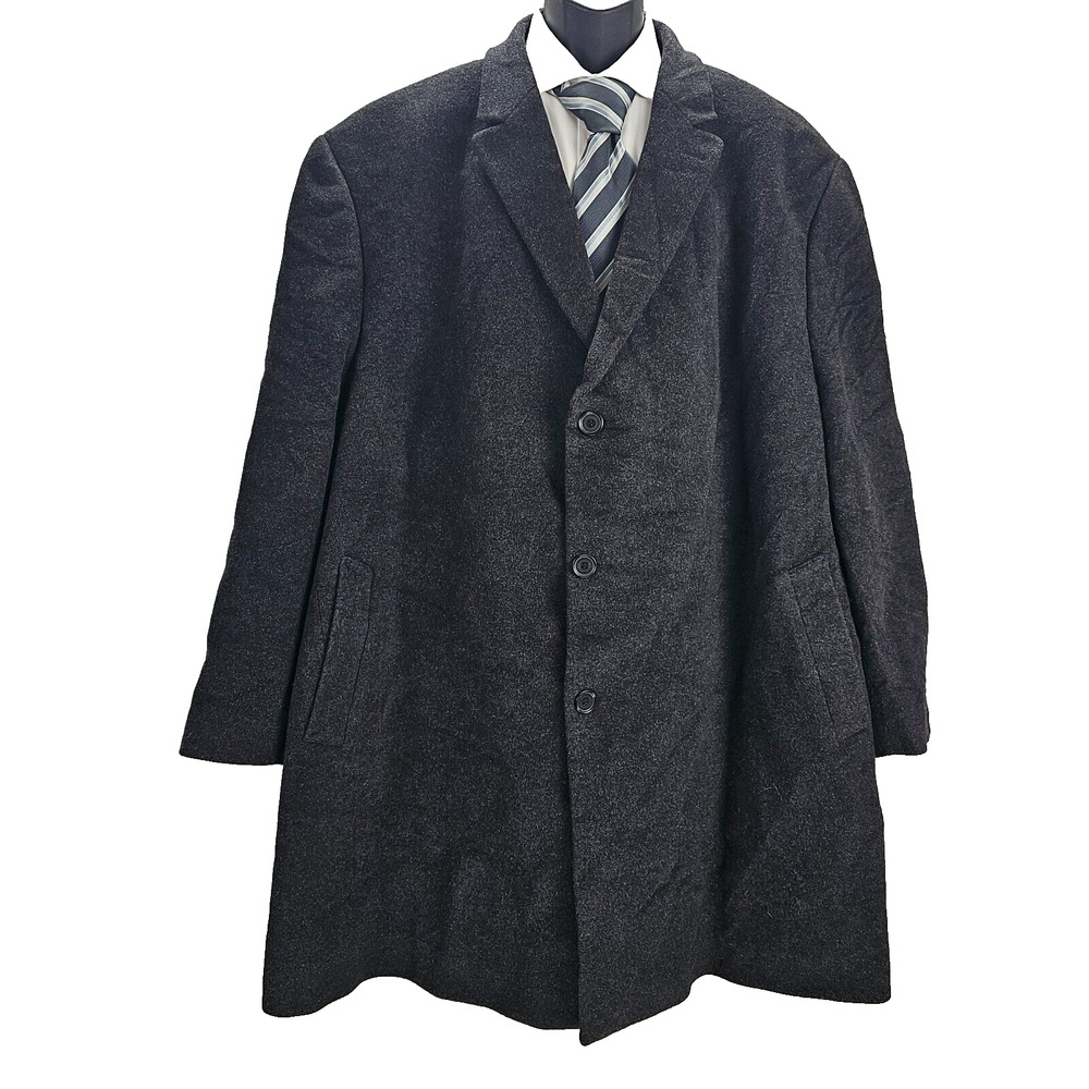 Calvin Klein Overcoat Trench Coat Long Jacket Wool Cashmere 3 Button Black 60R
